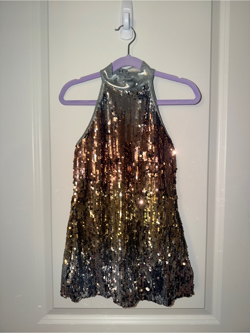 Weissman Girls’ Halter Sequin Dance Costume - Gold & Silver Ombre